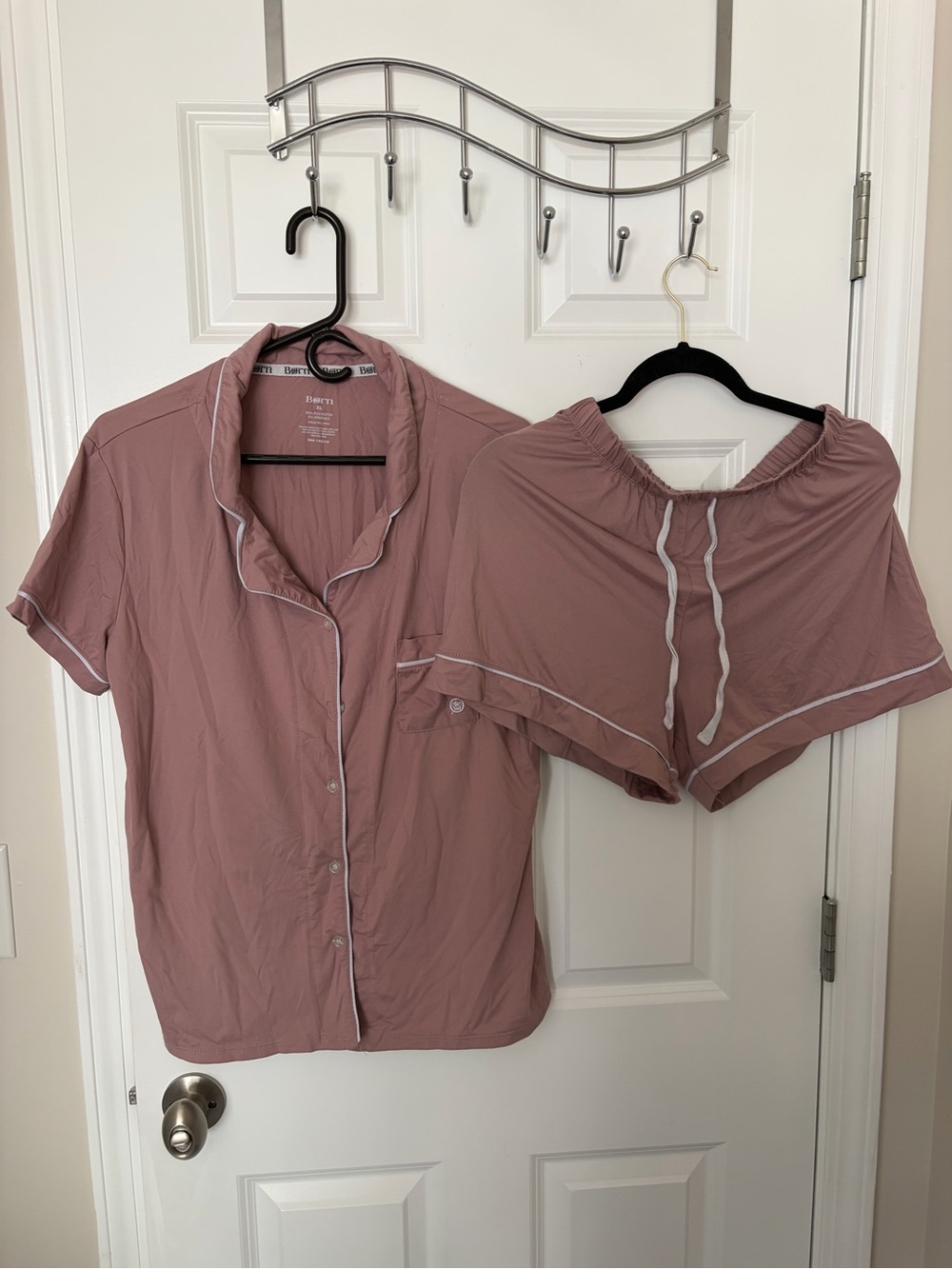 Born Dusty Rose Short Sleeve Pajama Set with Contrast Piping
